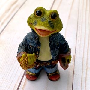 Ceramic frog cowboy in jeans vintage